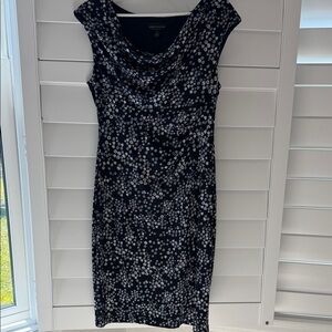Connected Apparel Navy and White Floral Midi Dress